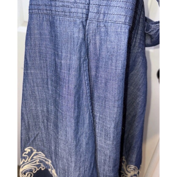 eShakti Dress Small 6 Embroidered Fit and Flare Cotton Womens Pockets Denim look - Picture 9 of 16